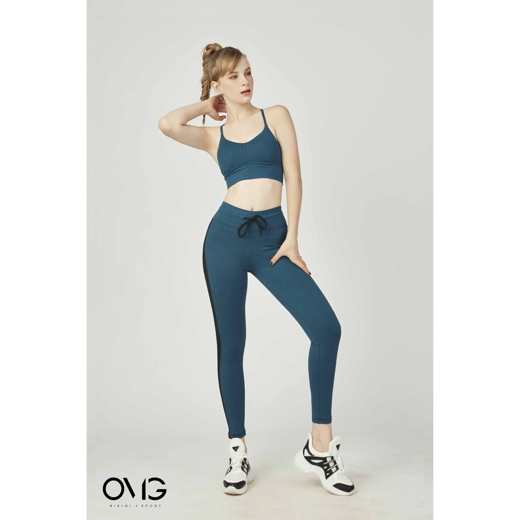 Bộ đồ tập Gym, Yoga Nữ OMG Sport kiểu quần dài, áo crotop dây chéo lưng- màu Xanh cổ vịt - BG091_CN