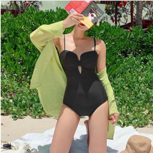 Bikini đồ bơi đi biển 1 mảnh liền thân cúp ngực 2 màu đẹp KONKUN MS33 ĐEN