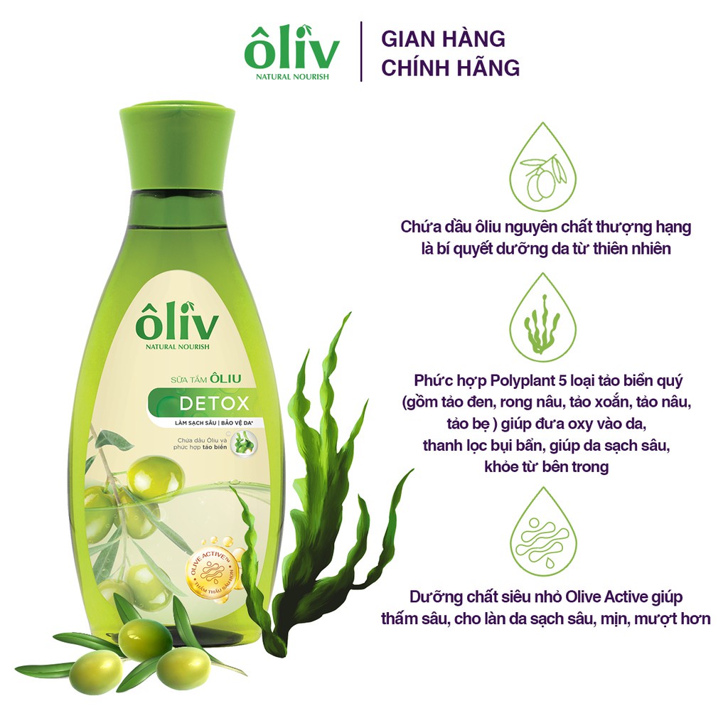 Combo Sữa Tắm Ôliv Mềm mịn 650ml + Sữa Tắm Ôliv Detox 250ml