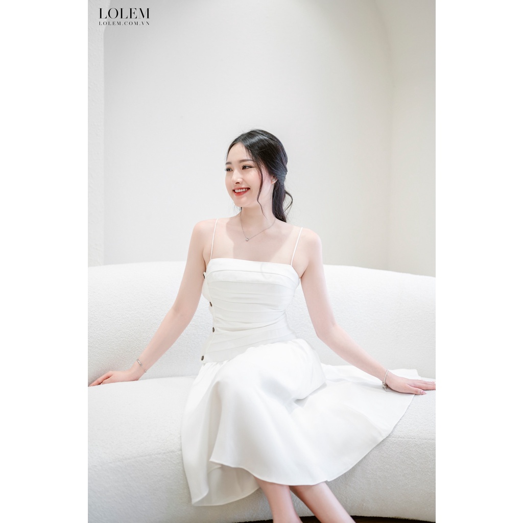Đầm xòe Tafta sồi hai dây thân xếp nút gỗ LOLEM CLOTHING- DX286