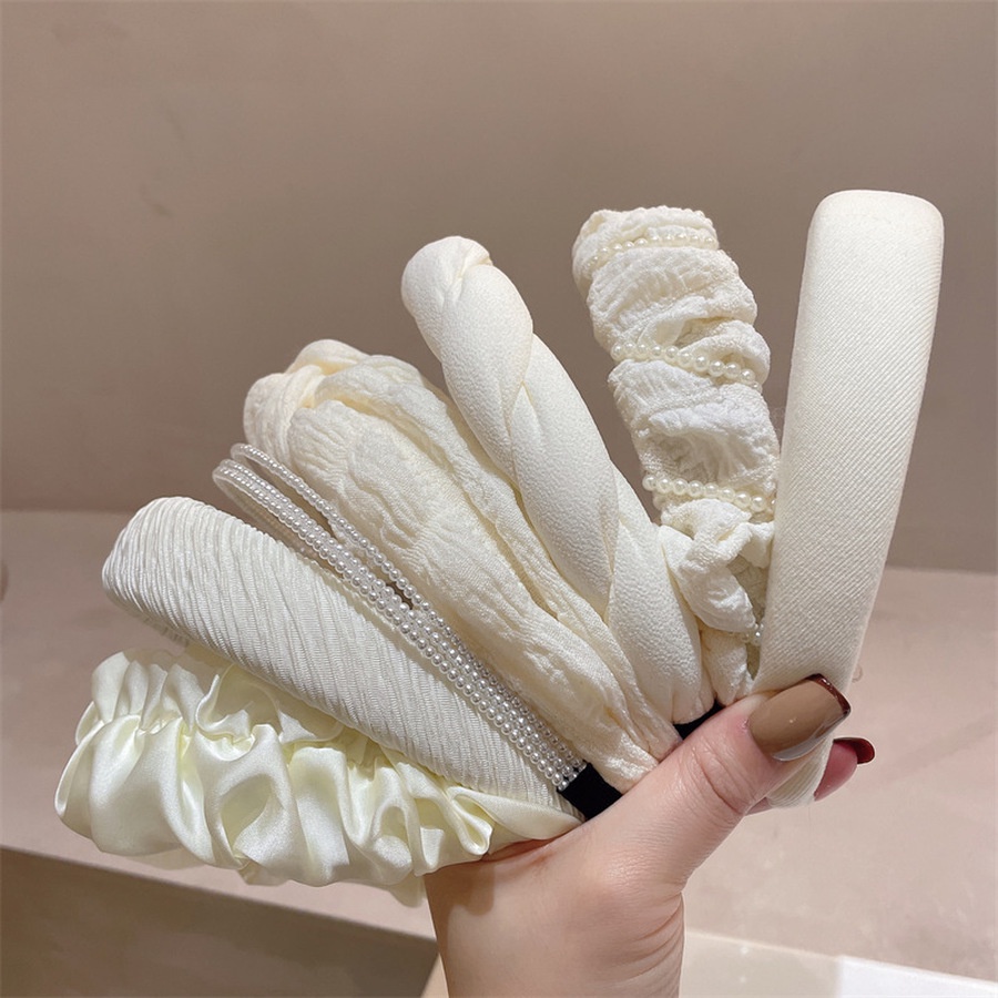 Băng Đô Cài Tóc Đính Hạt Ngọc Trai Màu Trắng Xếp Ly Phong Cách Hàn Quốc Hàng Mới Dành Cho Bé Gái