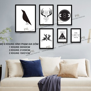 [Kèm Ảnh] Bộ 6 Khung Ảnh Treo Tường Phong Cách Trắng Đen Tặng  Đinh Treo Tranh Và Sơ Đồ Treo -Khung Hình Phạm Gia PGC268