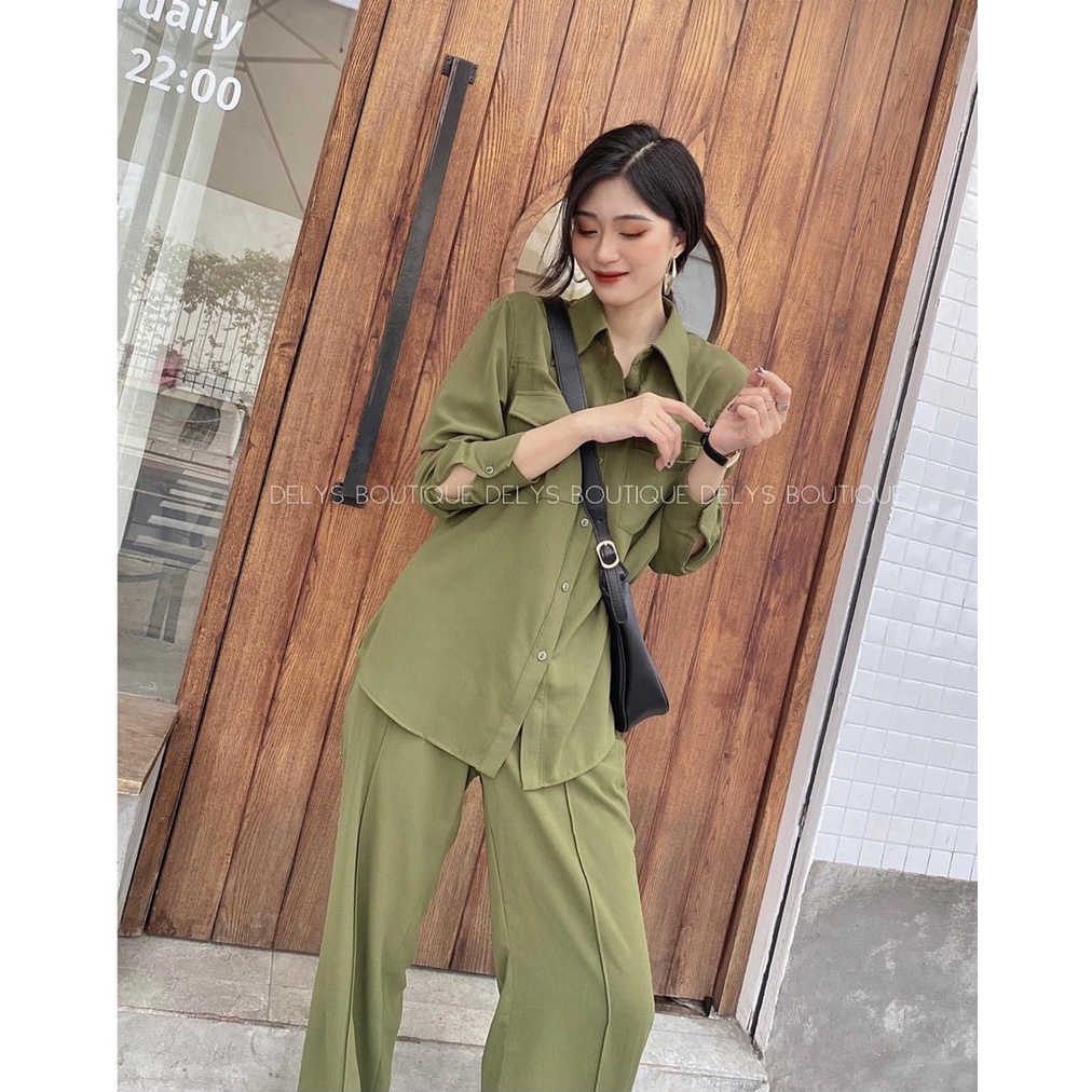 Set đũi xanh cổ đức mix quần ống sớ cao cấp