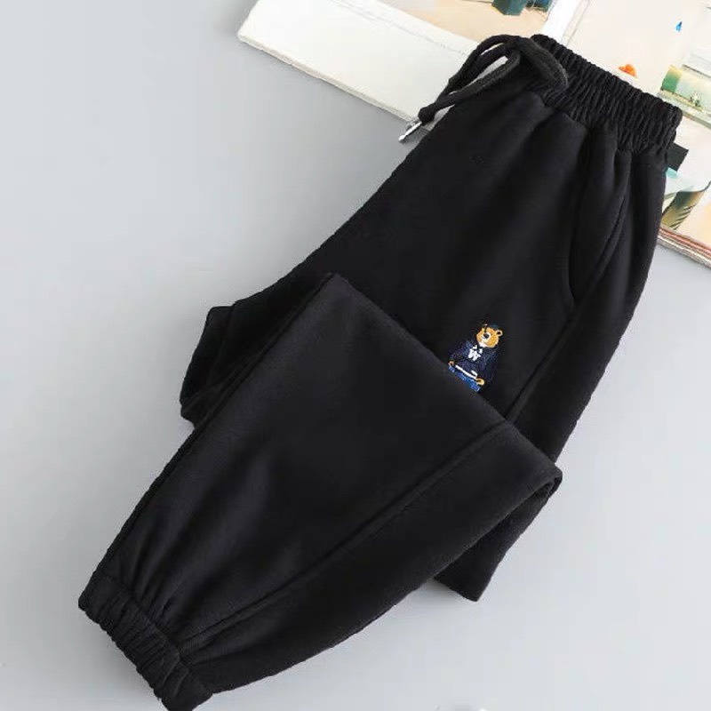 Quần Nỉ Nữ Ống Bom Bo chun Logo Thêu Gấu W Chất Nỉ Bông SIÊU HOT