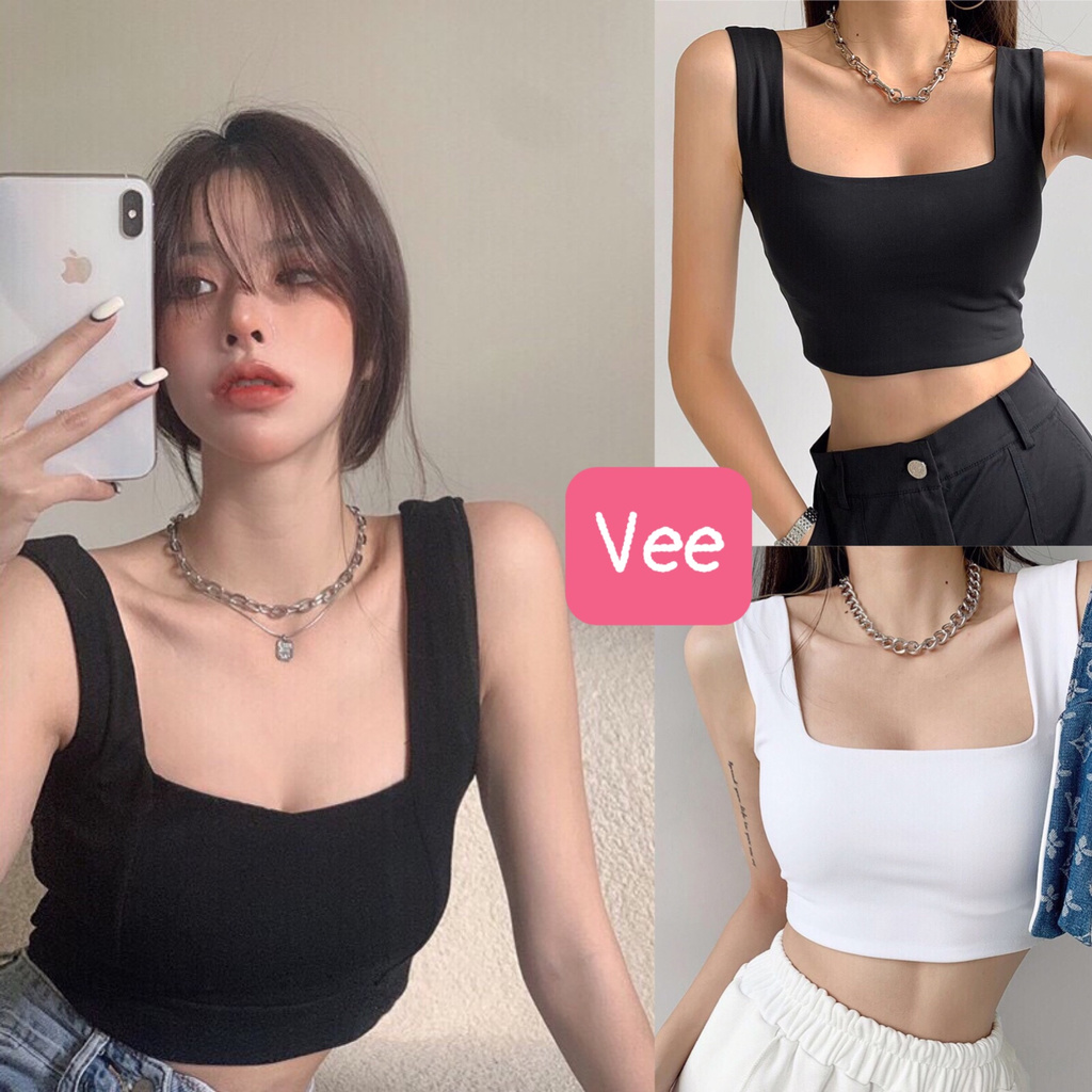 Áo croptop 2 dây bản to cổ vuông dáng ngắn trẻ trung cá tính/ Áo kiểu nữ ôm body thời trang hàn quốc_veestore | WebRaoVat - webraovat.net.vn