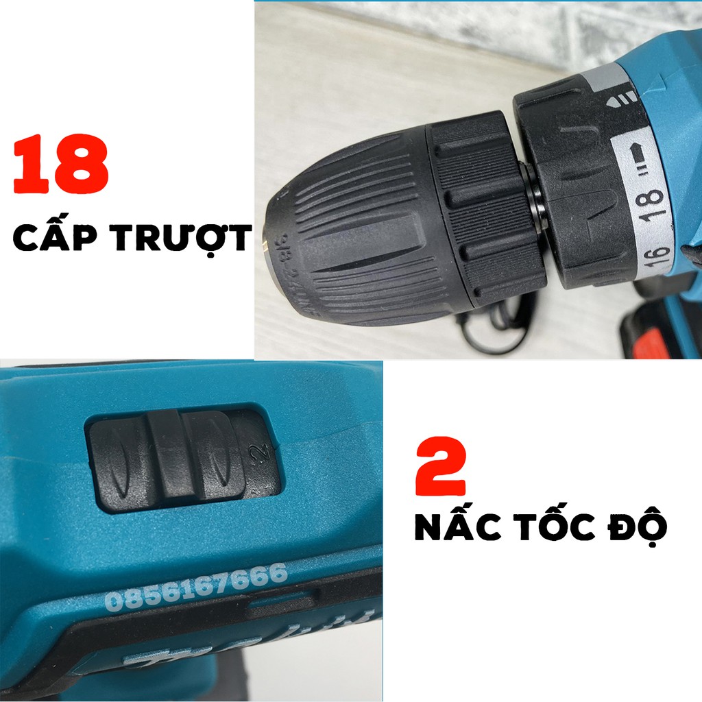 [FreeShip] MÁY Khoan Pin MAKITA 21V (khoan, bắt vít ) - TẶNG 1 mũi khoan , Pin Vuông, 100% Đồng - Máy Bắt Vít 21V