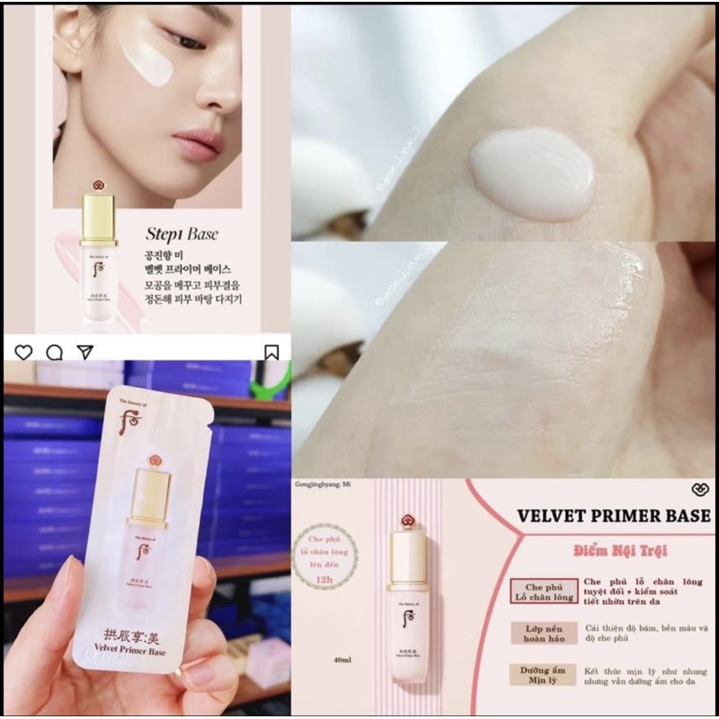 Kem Lót trang điểm Velvet Primer Base❤️SIÊU HOT❤️màu gold pink giúp lớp nền mịn màng-điều chỉnh sắc đỏ cho da gói 1ml | BigBuy360 - bigbuy360.vn