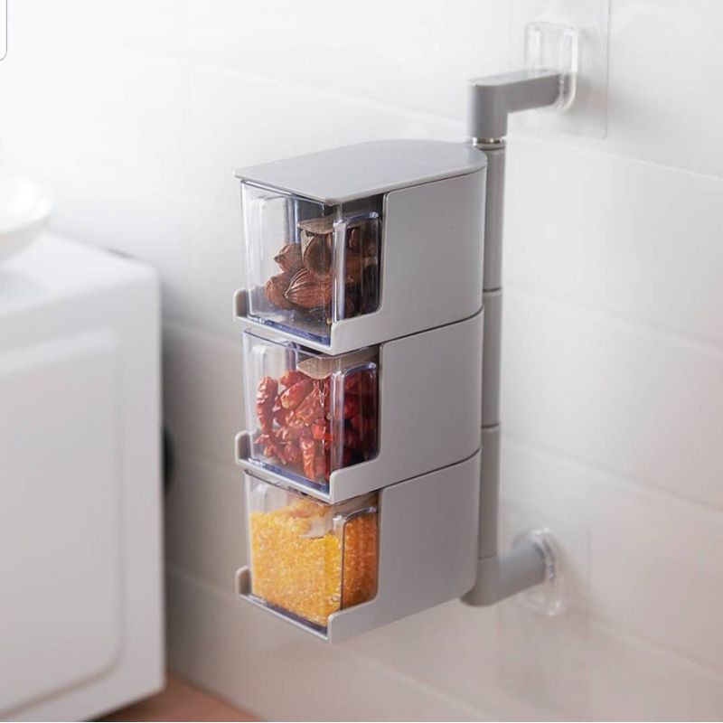 Bộ Hộp Đựng Gia Vị 3 Ngăn Dán Gắn Tường Tiện Lợi