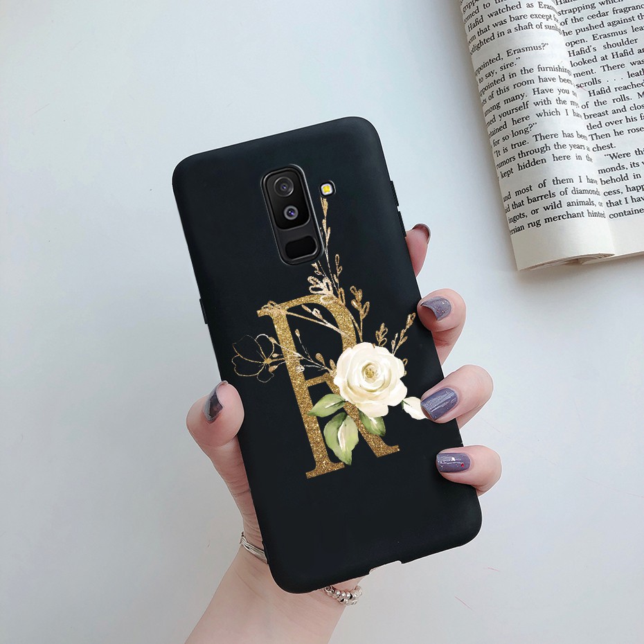 Samsung Galaxy A6 plus A6+ J8 2018  Phone Case Black Matte Cute Letters Soft Silicone Cover Shockproof Casing Cases