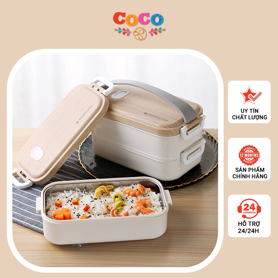 Hộp cơm giữ nhiệt ruột inox 304 chống rỉ Hộp Cơm 2 Tầng Tiện Lợi thiết kế sang trọng