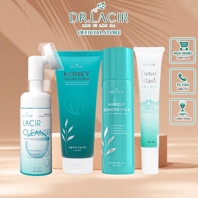 [Combo 10%] chăm sóc da Dr. Lacir 4 sản phẩm dành cho da dầu mụn DR128