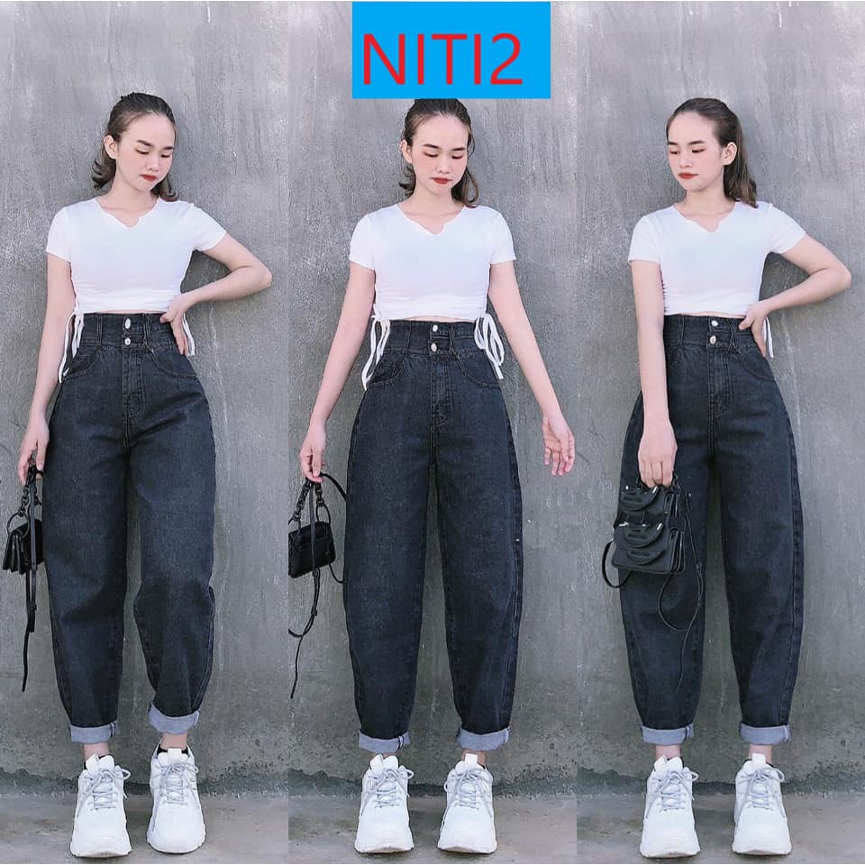 QUẦN BAGGY JEAN NỮ LƯNG CAO ĐĨA CHÉO 1 BÊN LƯNG XẺ NỮ 2 NÚT MÀU XÁM ĐEN SIÊU HOT SIÊU CAO CẤP NITIQC