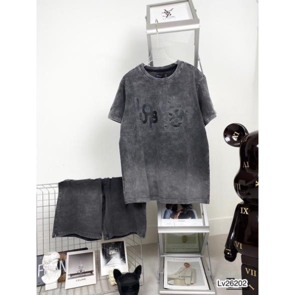 Bộ Nam LV Chất Cotton Loang In Chữ Cao Cấp - Bộ LV Chữ In Cho Nam