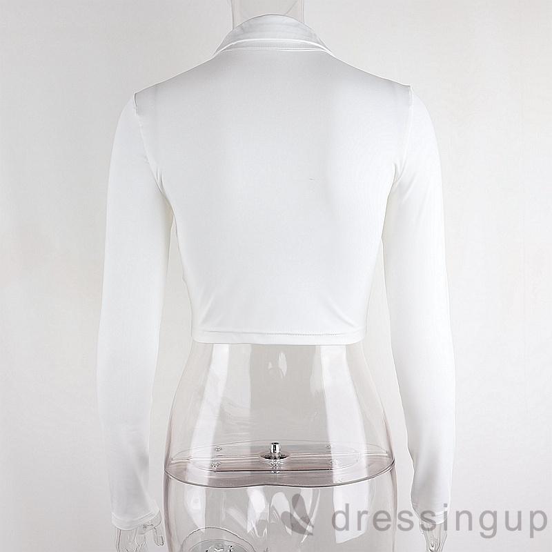 DRESSINGUP-Áo dài tay dáng ôm màu trơn thiết kế có khuy dành cho nữ