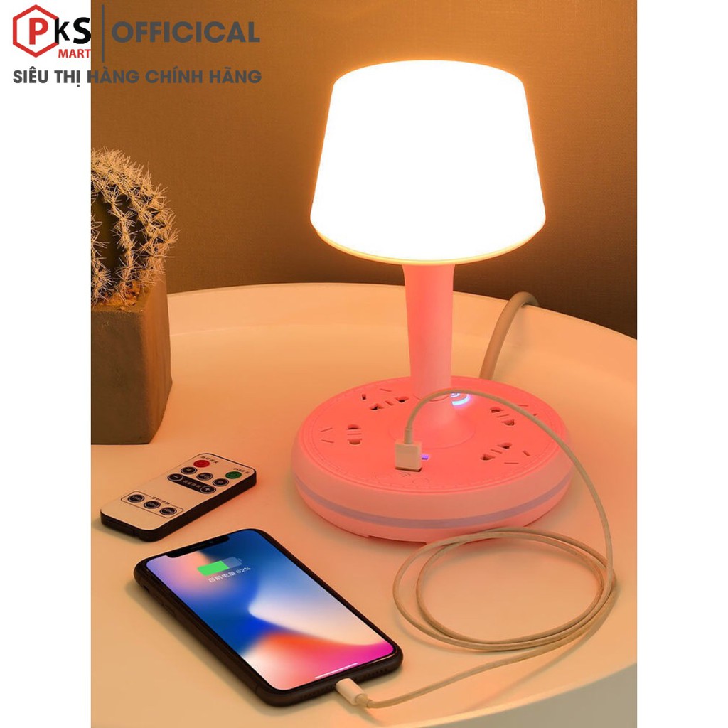 Đèn Ngủ Để Bàn ⚡️𝐅𝐑𝐄𝐄 𝐒𝐇𝐈𝐏 Đèn Ngủ Thông Minh Kiêm Đèn Đọc Sách Có 3 Màu Kèm 2 Cổng USB 2.0A--5V 4 ổ cắm - BH 6 tháng!