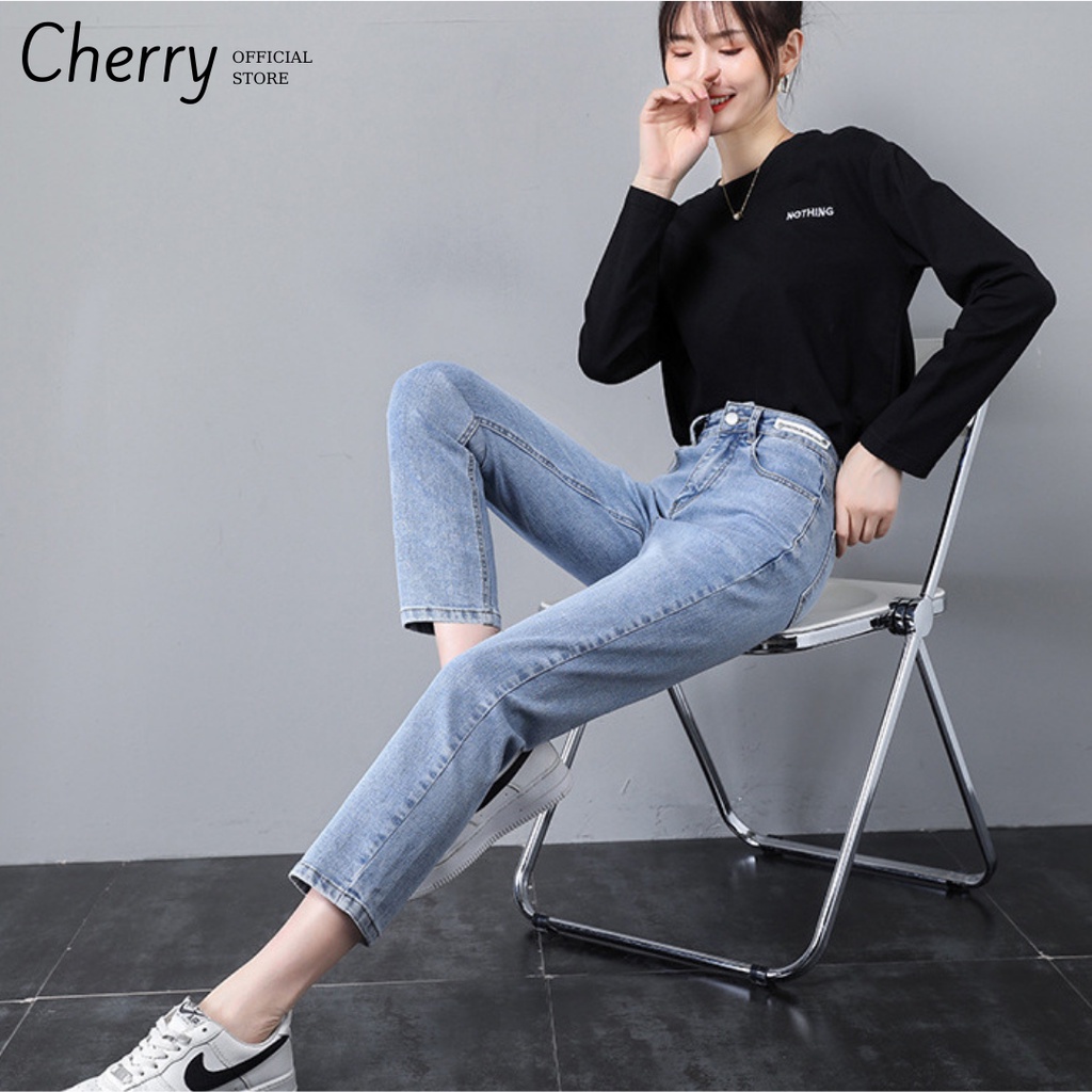 Quần jean skinny nữ ống đứng dáng lửng co giãn cao cấp Hàn Quốc, quần bò nữ ống ngắn suông có co giãn nhẹ CHERRY T029