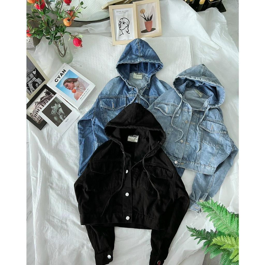 FREESHIP áo khoác jean nữ TAMI croptop phong cách có nón 3 màu siêu HOT