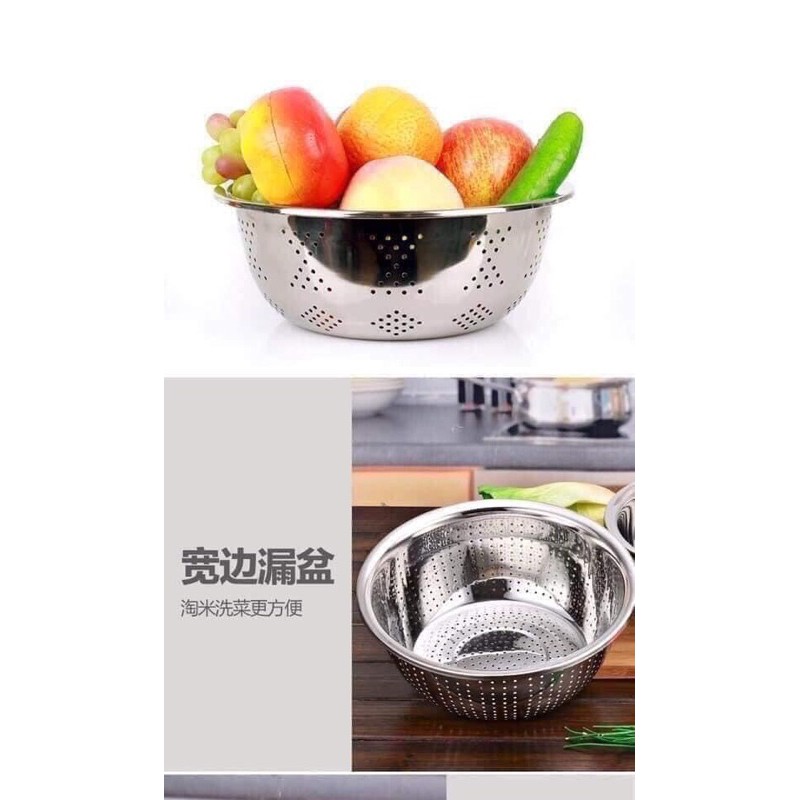 Bộ Thau Rổ Inox chống Gỉ 5 món đựng rau củ quả đa năng Size 16-26cm