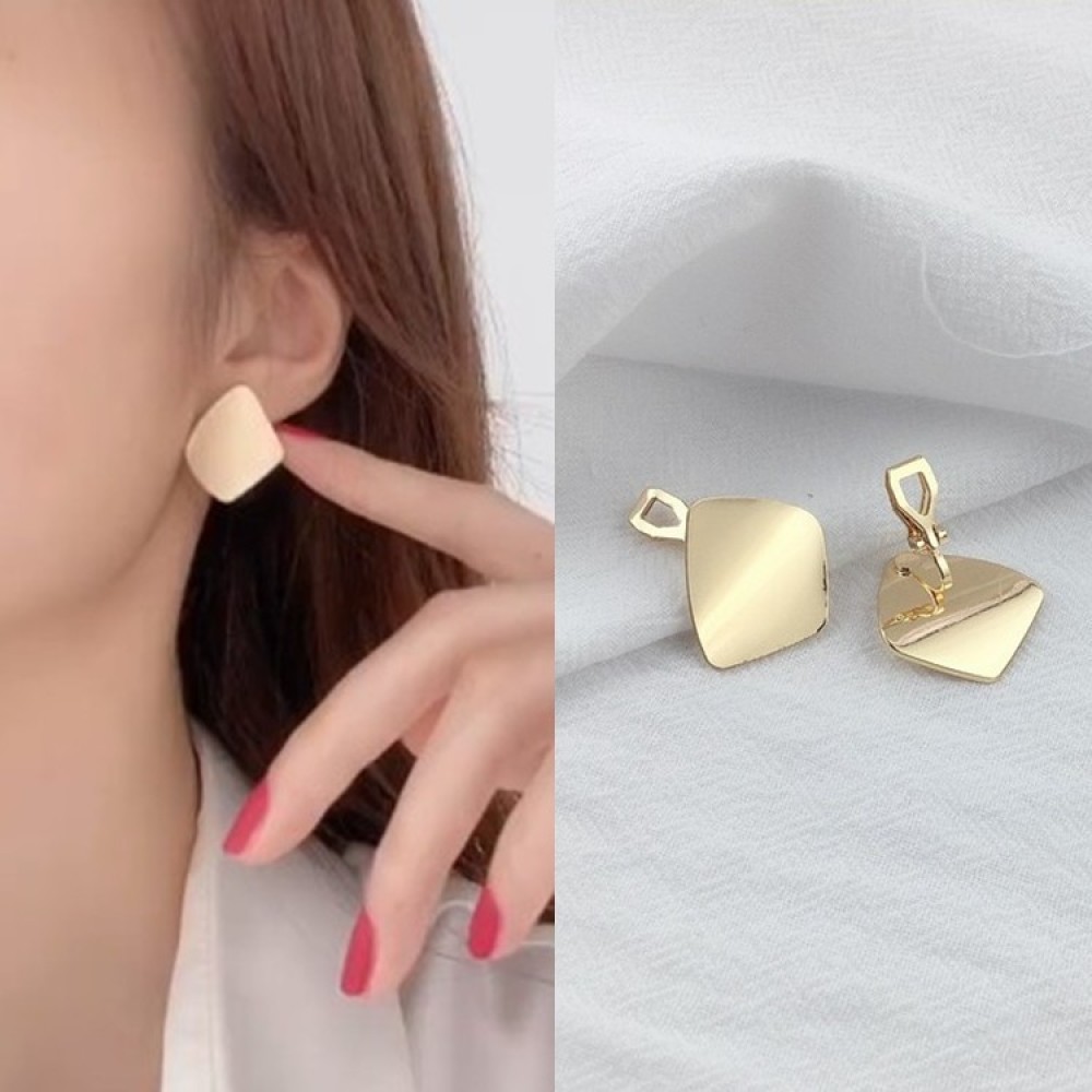 Khuyên tai nữ không xỏ lỗ bằng kim loại thiết kế hình học màu vàng kim