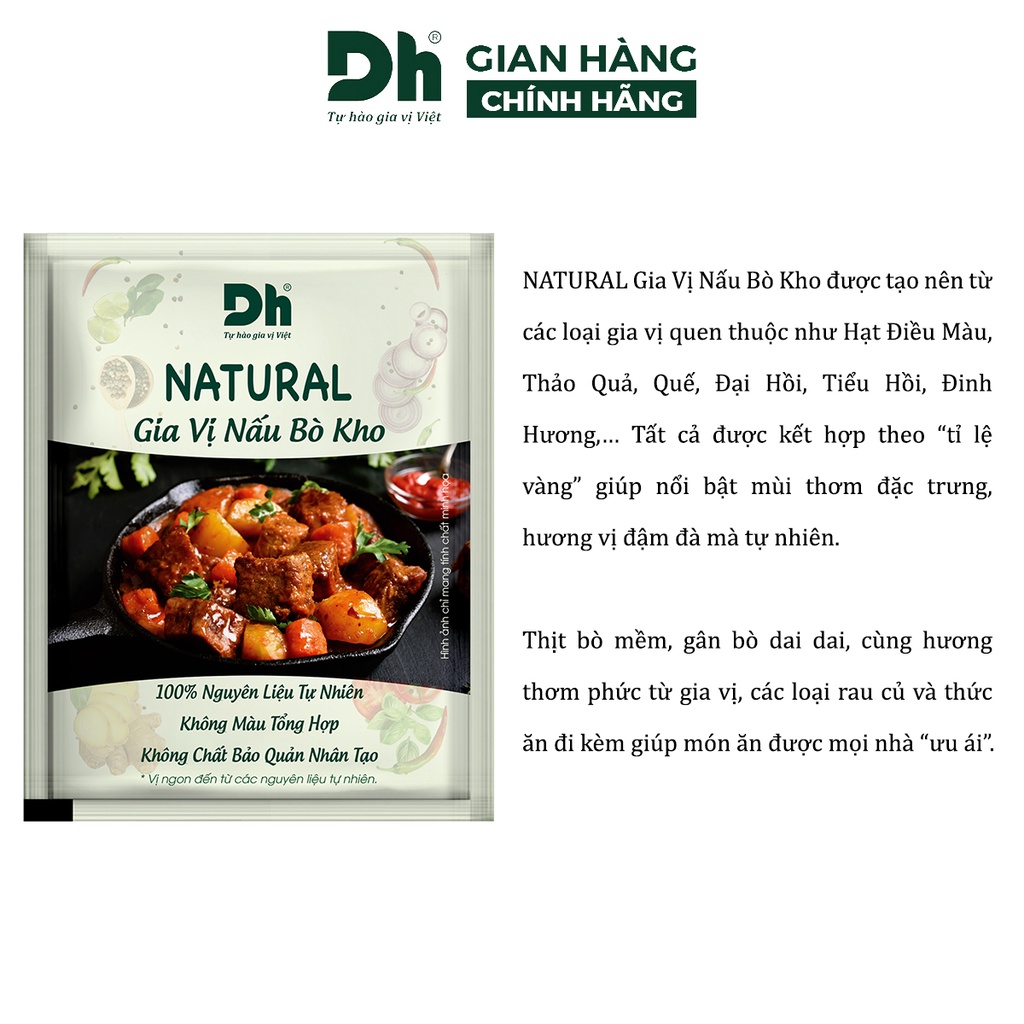 Gia vị nấu bò kho Natural DH Foods nêm sẵn thành phần tự nhiên gói 10gr