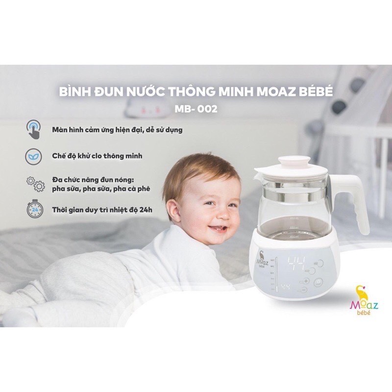 MOAZ BÌNH ĐUN NƯỚC ĐIỀU CHỈNH NHIỆT ĐỘ PHA SỮA. HÍNH HÃNG BEBE ( có bảo hành)