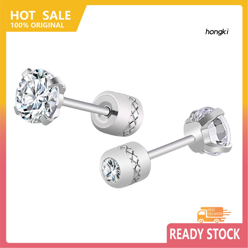 (Hàng Mới Về) Bông Tai Unisex Bằng Thép Titan Đính Đá Zircon Thời Trang