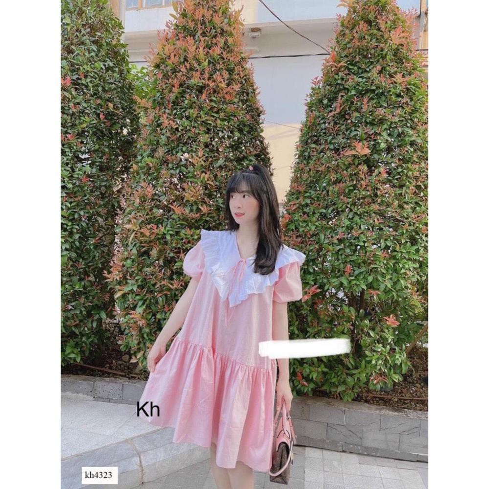 Váy Dáng Ngắn Bèo Ngực Chân Váy Đuôi Cá - Váy Babydoll Màu Hồng | BigBuy360 - bigbuy360.vn