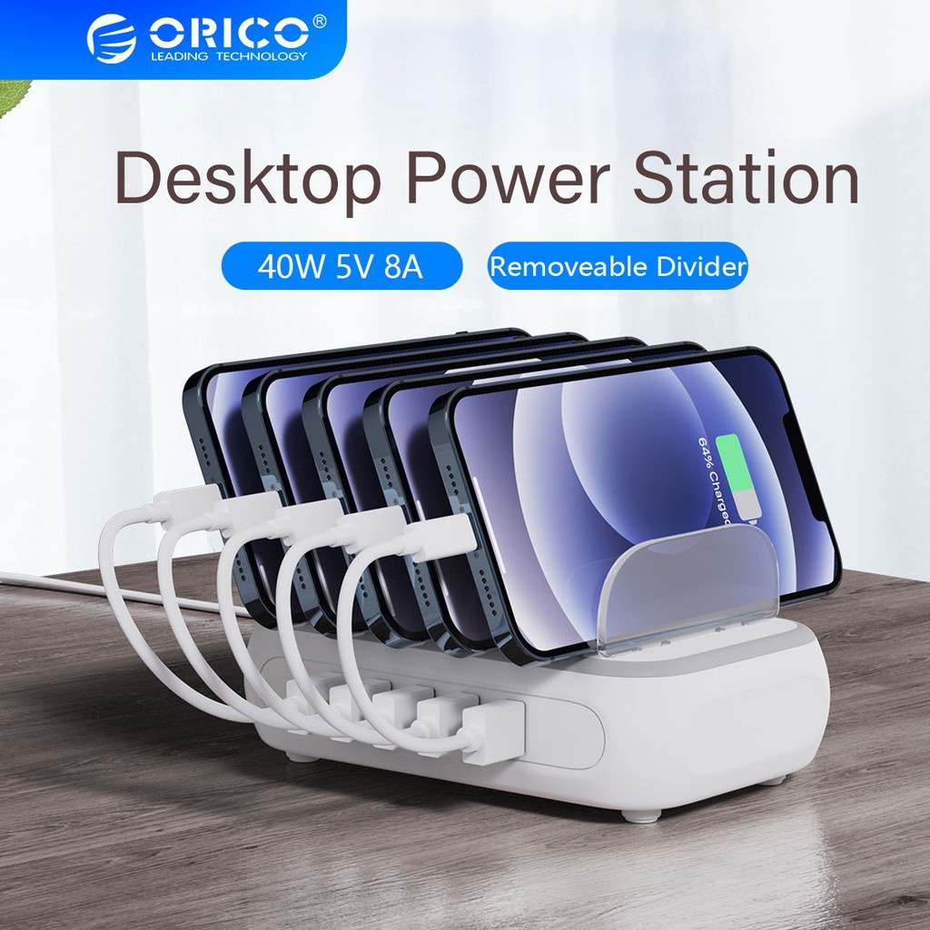 Đế sạc Orico APD-5U 5 cổng USB có đèn LED 40W 5V 2.4A cao cấp cho iphone samsung xiaomi ipad