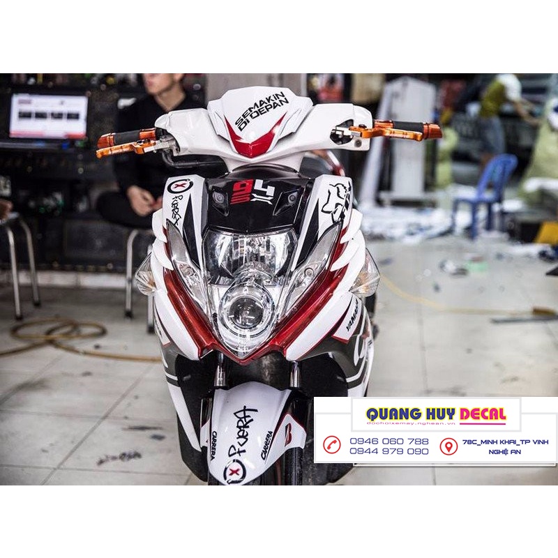 Tem trùm Nouvo 5 trắng đỏ đen - Độ dán team trùm decal xe máy Nouvo SX trắng đỏ đen - Team trùm decal xe máy Nouvo rẻ đ