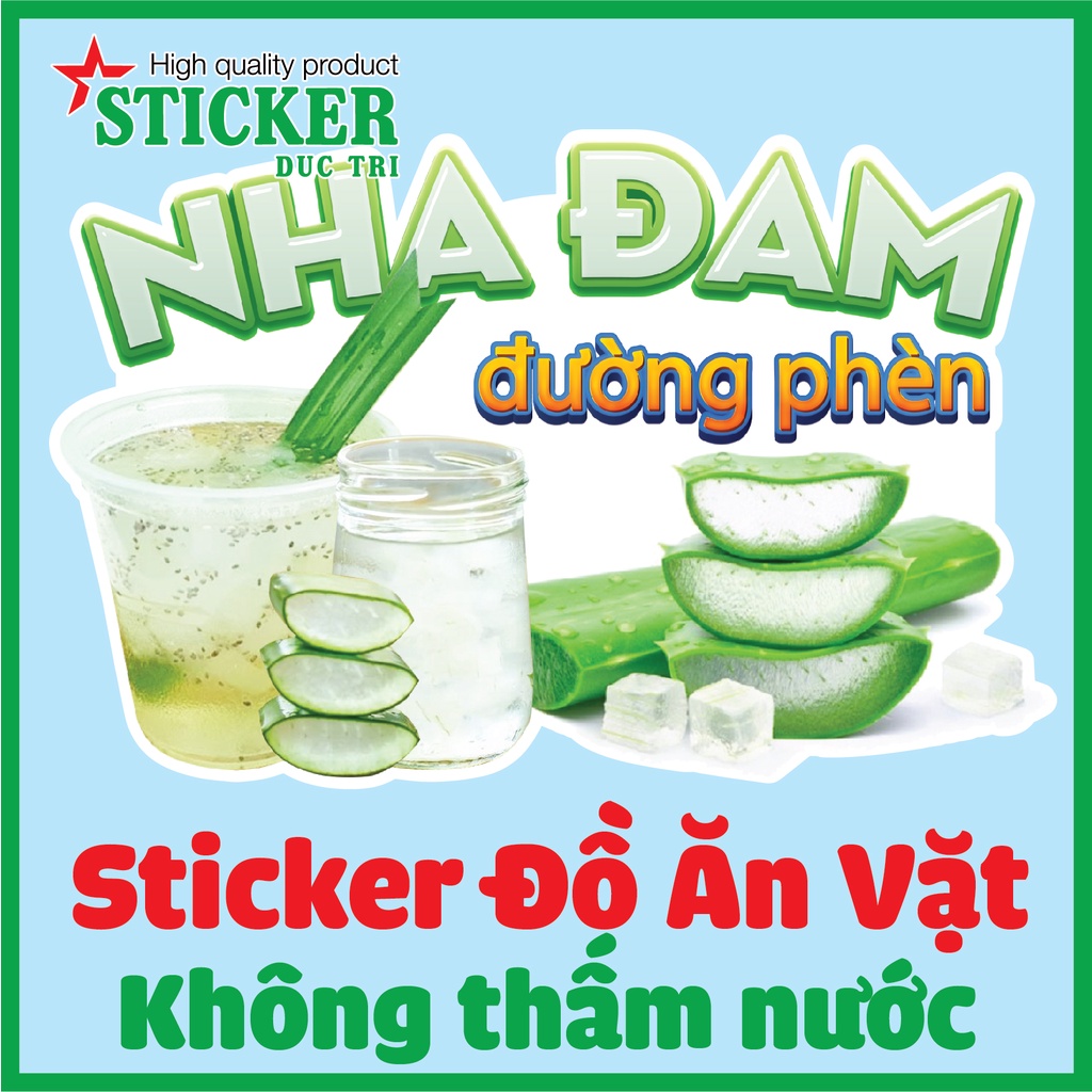 STICKER MIẾNG DÁN Nước Mía, Nha Đam, Rau Má, Sâm Lạnh, Sinh Tố, Sữa Chua, Uống Là Ghiền... dùng trang trí quán.