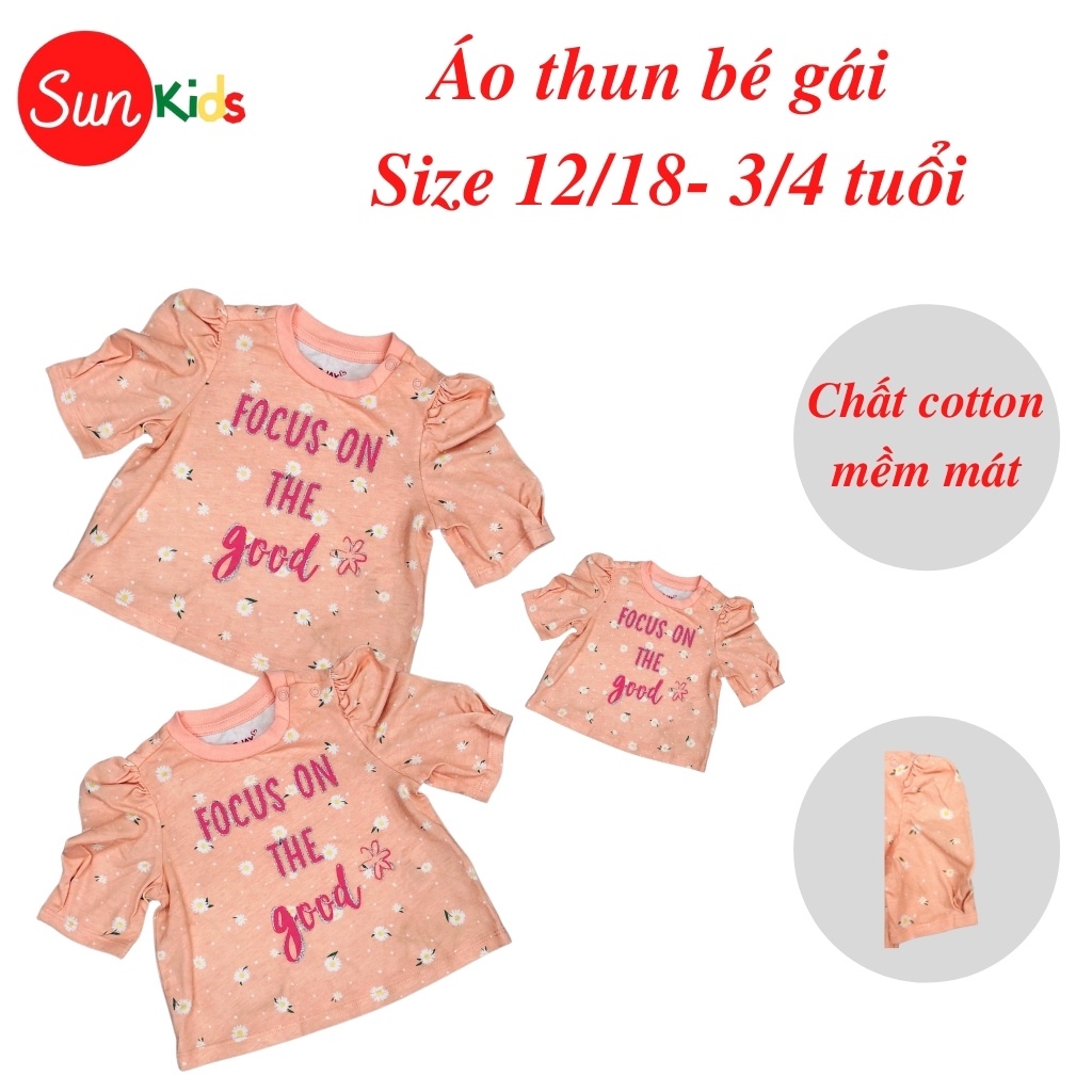 Áo thun cho bé gái, áo phông bé gái chất cotton mềm mát, size 12m - 3/4 tuổi - SUNKIDS