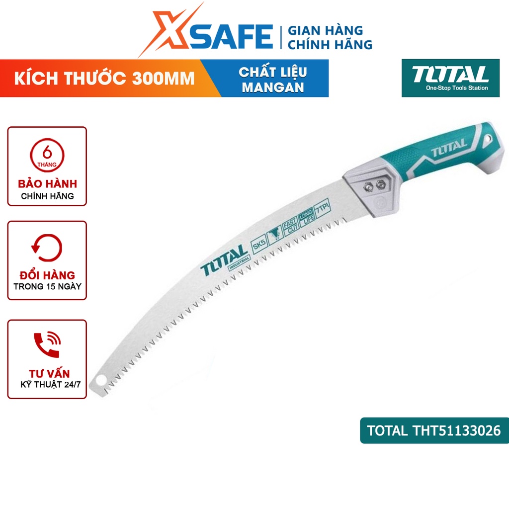 Cưa tỉa cầm tay lưỡi cong TOTAL THT51133026 13inch Cưa gỗ chuyên dụng siêu sắc bén, lưỡi cưa mangan SK5 chống cong gãy