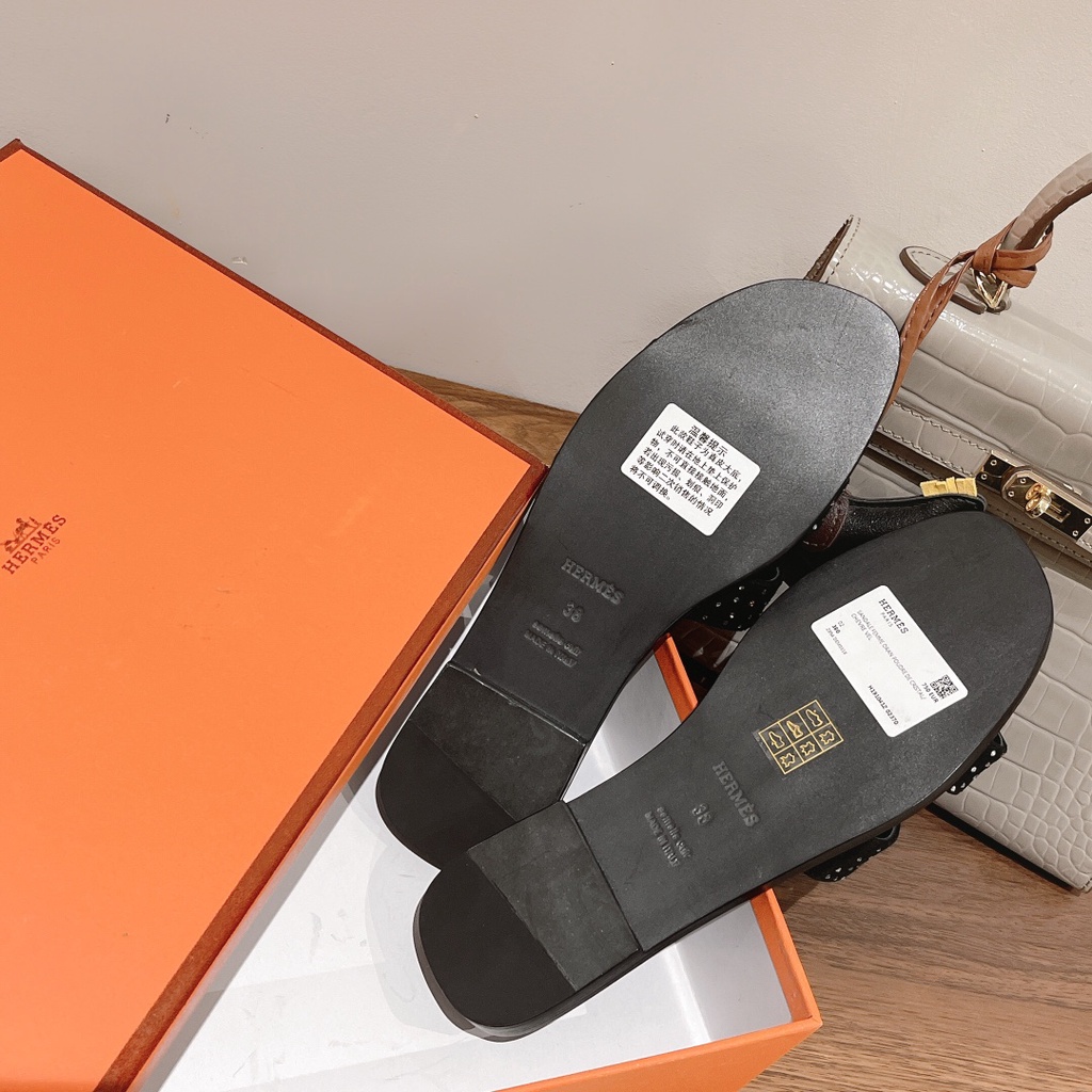 Dép nữ da thật thời trang cao cấp Hermes HM phong cách sang trọng. thời thượng