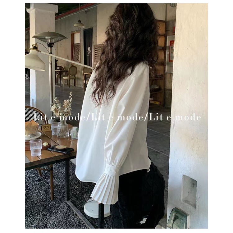 QKOOLE  Áo Sơ Mi Tay Dài Dáng Rộng Thời Trang Hàn Quốc Cho Nữ