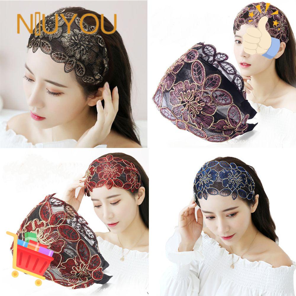 NIUYOU [Ready Stock] Lace Hair Bands Embroidery Flower Head Hoop Non-slip Broadside