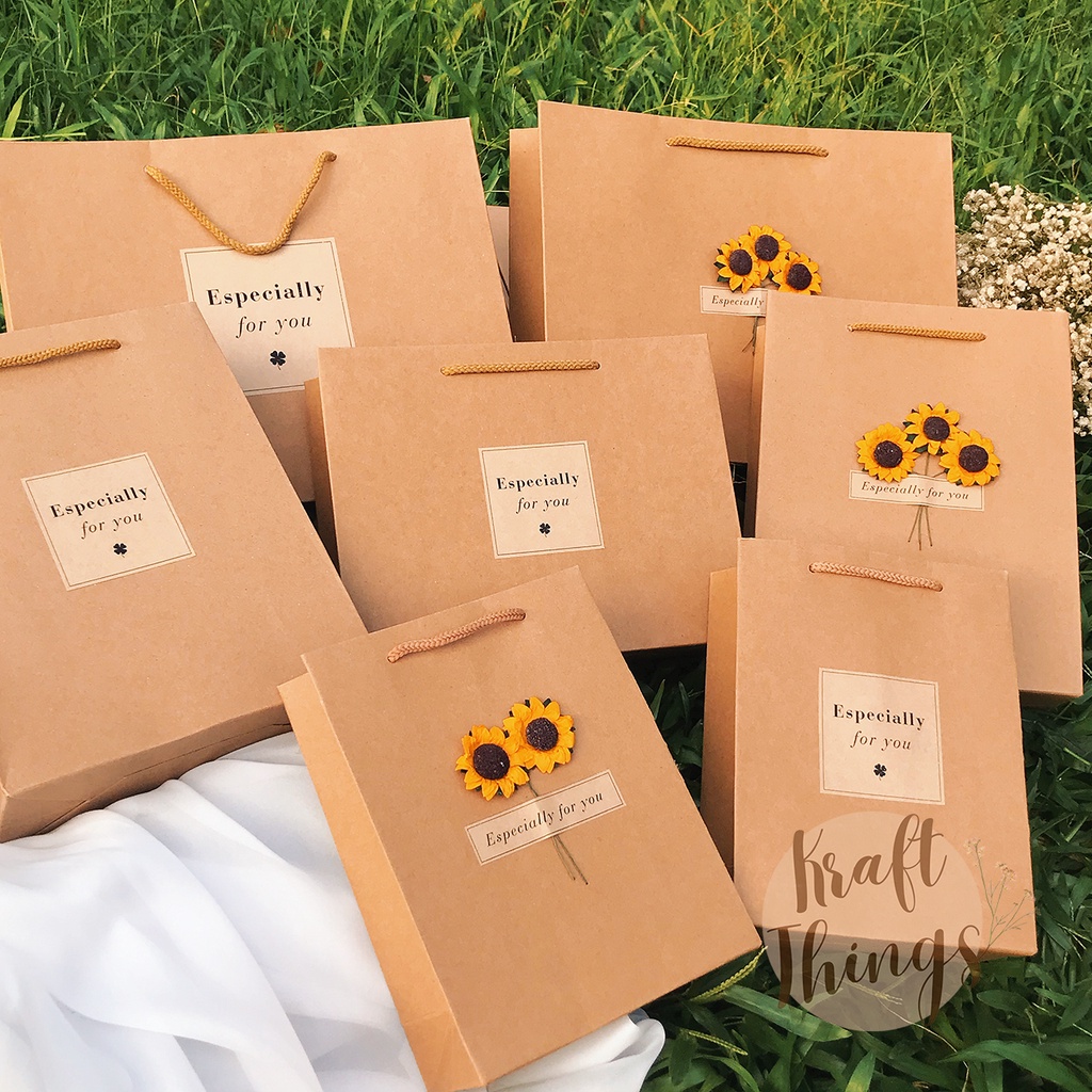 Túi kraft đựng quà tặng quai xách vintage  - túi quà giấy nâu dày nhiều size T03