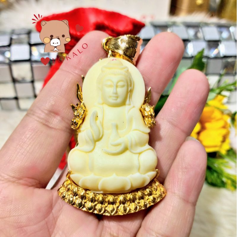 (Có Video) Mặt Dây Chuyền Phật Quan Âm Tịnh Bình Trái Ngà Cao Cấp - Đeo May Mắn Bình An - Lokalo