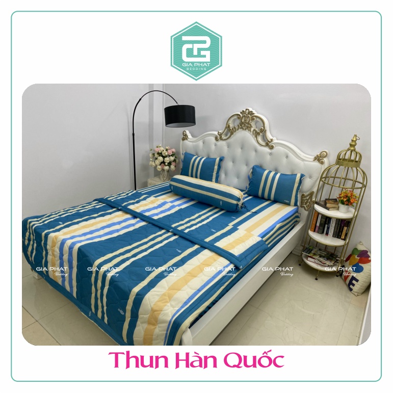 Bộ Ga Gối Thun Lạnh Hàn Quốc { 4 Món } họa tiết Sọc ( 1 ga bọc + 2 vỏ gối nằm + 1 vỏ gối ôm )