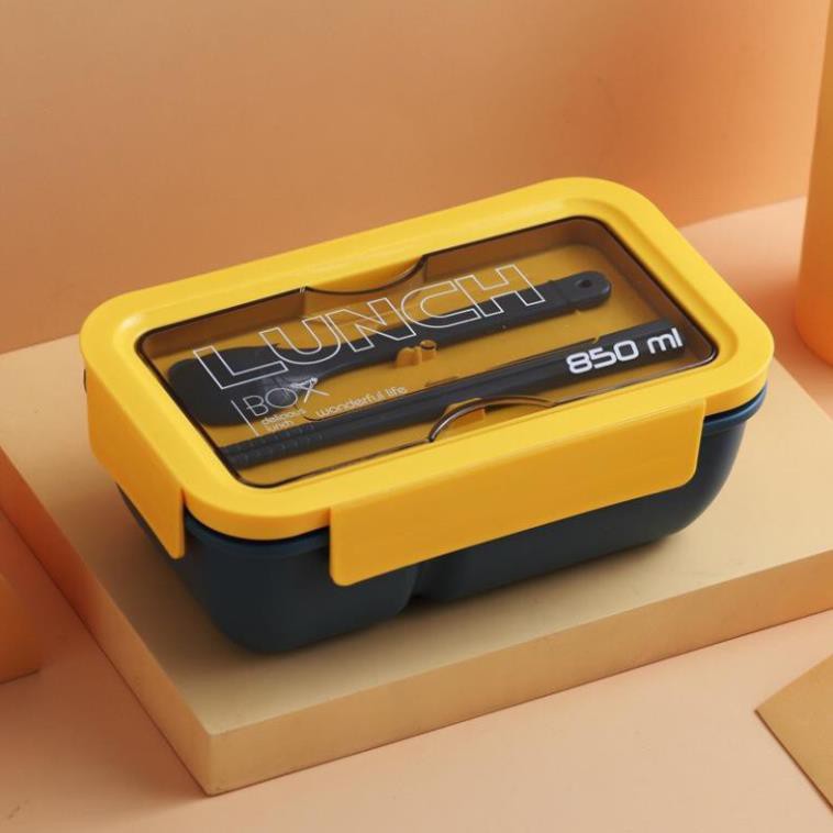 Hộp cơm văn phòng giữ nhiệt Lunch Box 850ml tặng kèm muỗng thìa cao cấp an toàn sức khỏe sử dụng được lò vi sóng
