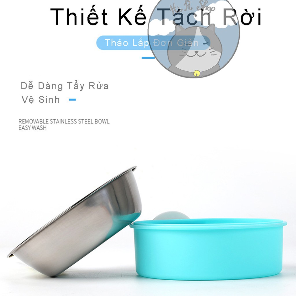 [Full Box]Bát Ăn Inox Thép Không Rỉ Gắn Lồng Treo Chuồng Dành Cho Chó Mèo,Bát Ăn Cao Cấp Hình Tròn Cho Thú Cưng