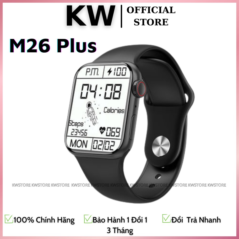 Đồng Hồ Thông Minh M26 Plus Smartwatch Series 6 Màn Hình Tràn Viền Cân Đối Sạc Không Dây 2 Nút Cực Đẹp 2021