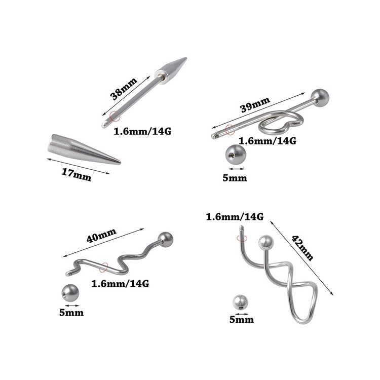 Bộ 4 Bông Tai Hình Trái Tim Bằng Thép Không Gỉ 14g