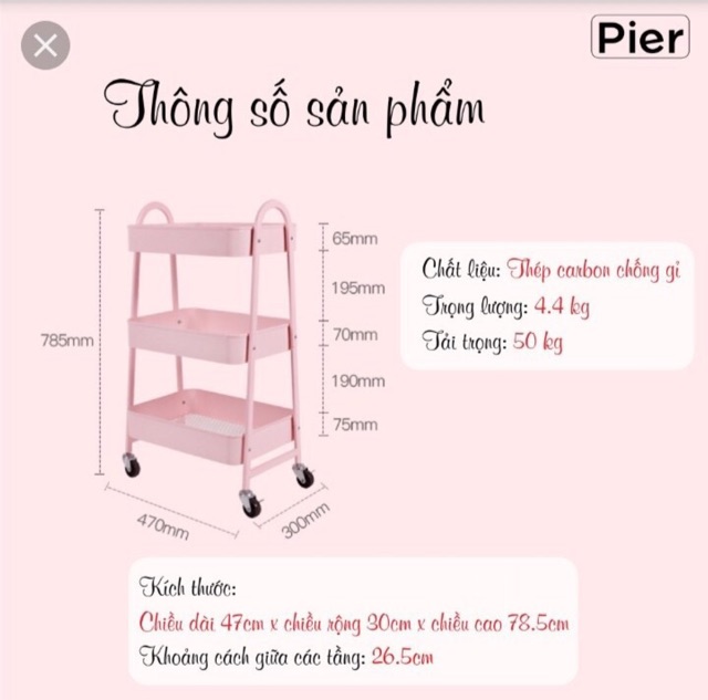 Kệ đa năng cao cấp Pier (kệ đựng đồ đa năng có bánh)