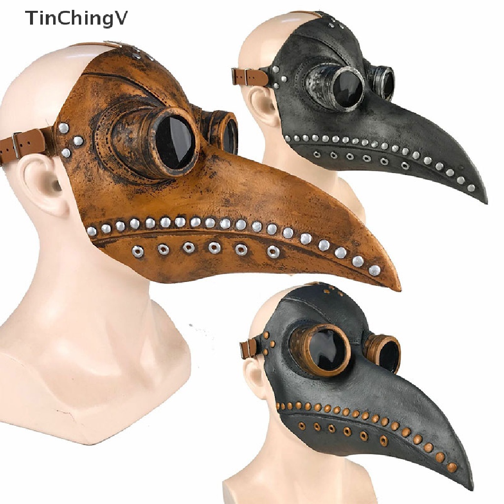 Mặt Nạ Hóa Trang Halloween Bằng Da PU Hình Chim Mũi Dài Phong Cách Steampunk