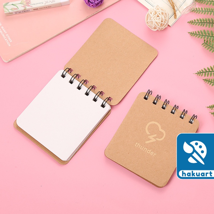 Sổ tay lò xo ghi chú mini bìa Craft Họa tiết thời tiết giấy 70gsm trắng trơn - Văn phòng phẩm Haku