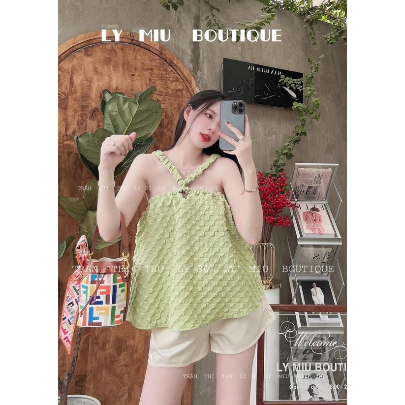 Set áo dây chéo, quần short lưng thun có túi, vải xốp siêu mịn, cho nữ mặc đi chơi, mặc nhà