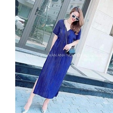Đầm dập ly cổ V thái lan FREESIZE