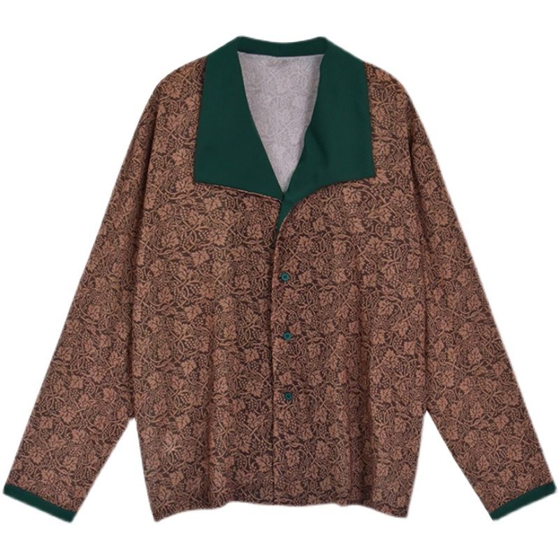 Áo Sơ Mi Nữ Dài Tay In Hoa Phong Cách vintage Màu Sắc Tương Phản