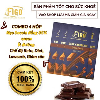 [ĂN VẶT KETO,DIET-COMBO 4 HỘP KÈM QUÀ] Kẹo Socola đen đắng 85% cacao ít đường 50g 4 HỘP FIGO