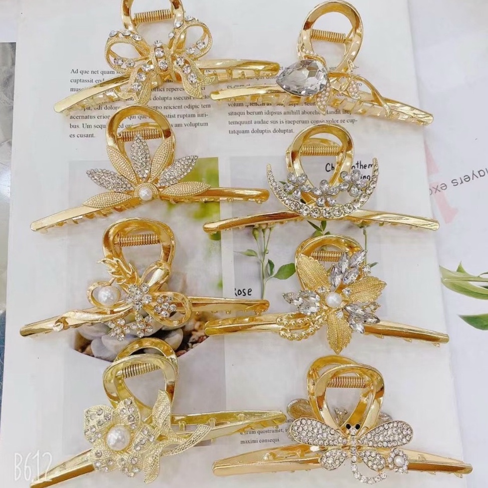 Kẹp Tóc Kim Loại Cỡ Lớn Đính Hoa Hàng Cao Cấp